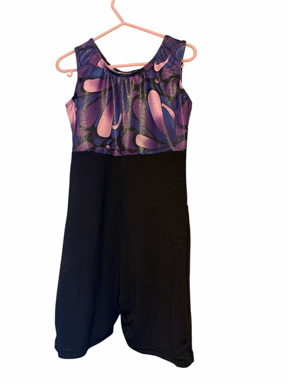 Girls Black and Purple Printed Leotard - Picture 1 of 3